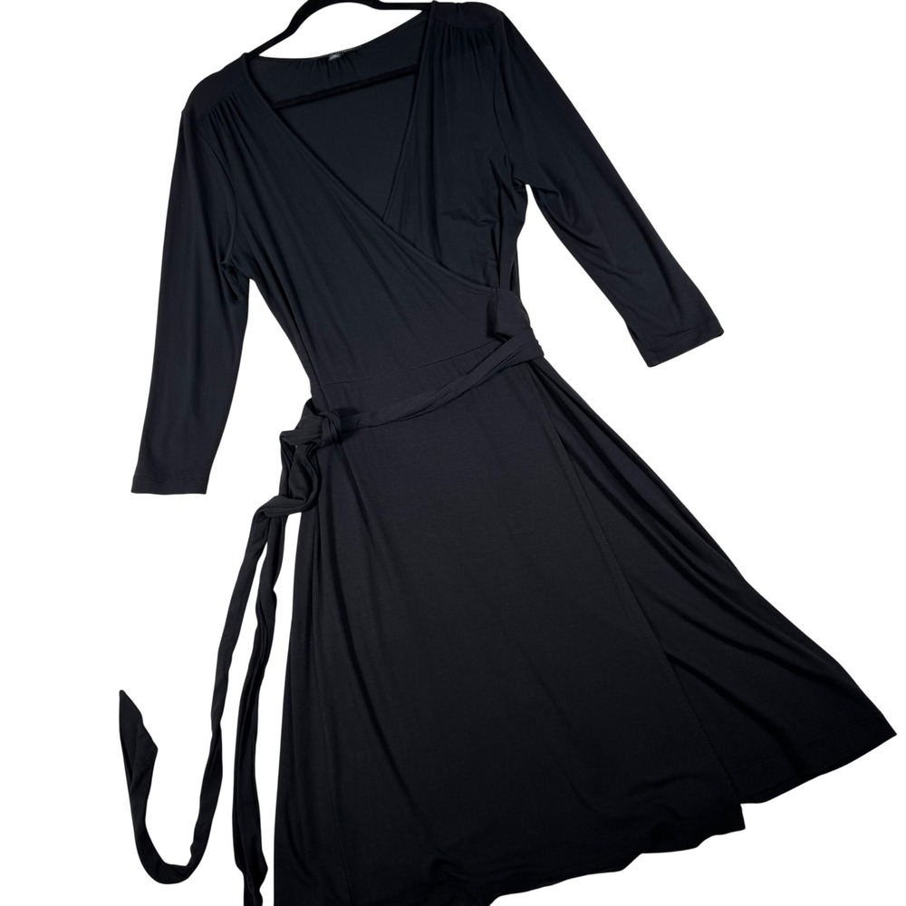 Banana Republic Womens Medium M Black 3/4 Sleeve V-Neck Wrap Dress LBD 813472